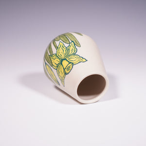 Wheel Thrown Ceramic Jar with Hand-Painted daffodil design. (Top View)