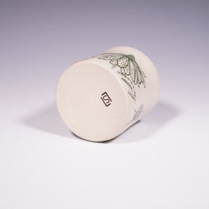 Wheel Thrown Ceramic Tumbler with Hand-painted echinacea design. (Bottom View)