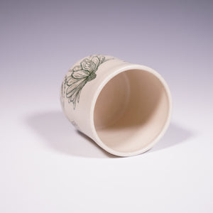 Wheel Thrown Ceramic Tumbler with Hand-painted echinacea design. (Top View)