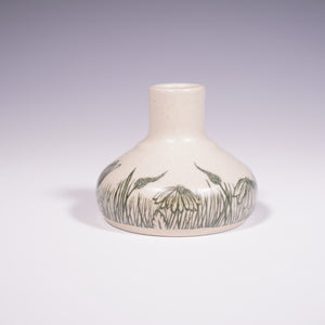 Wheel Thrown Ceramic Mini Vase with Hand-painted Flower Meadow design. (Back View)