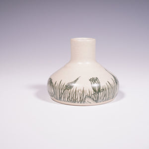 Wheel Thrown Ceramic Mini Vase with Hand-painted Flower Meadow design. (Front View)