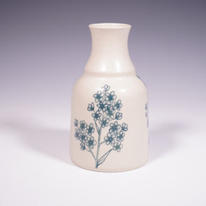 Wheel Thrown Ceramic Vase with Hand-painted Forget Me Nots Design. (Front View)