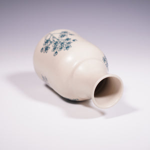 Wheel Thrown Ceramic Vase with Hand-painted Forget Me Nots Design. (Top View)