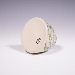 Wheel Thrown Ceramic Mini Vase with Hand-Painted Green Peony Design. (Bottom View)