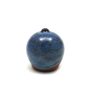 Mini ceramic vase with red clay & blue speckly glaze. Made by Living Large Small on San Juan Island, WA