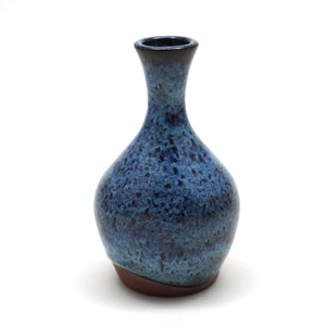 Mini ceramic vase with red clay & blue speckly glaze. Made by Living Large Small on San Juan Island