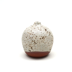 Mini ceramic vase with red clay with a white speckled matte glaze. Made by Living Large Small on San Juan Island, WA