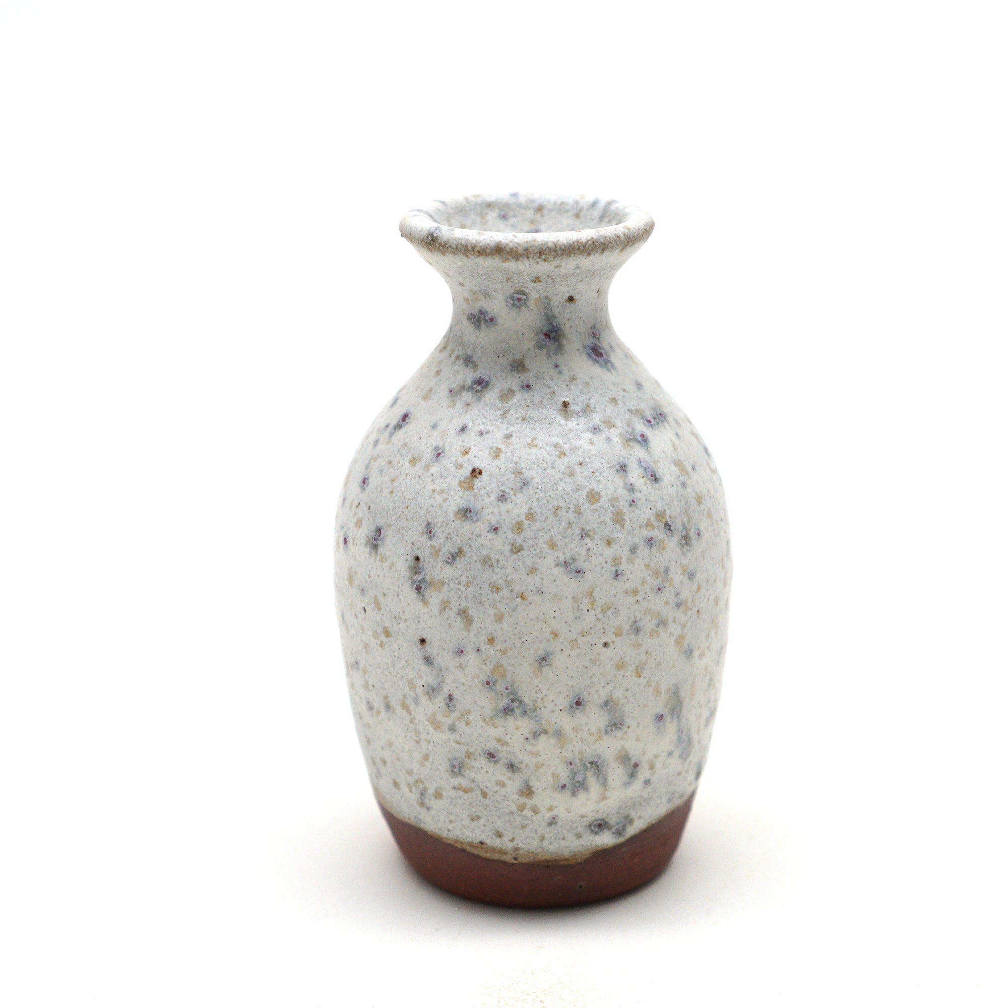 Mini ceramic vase with red clay with a white matte & purple/grey speckled  glaze. Made by Living Large Small on San Juan Island, WA