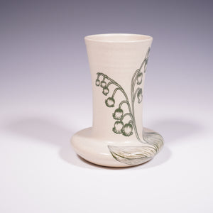 Wheel-thrown Ceramic Vase with hand-painted Lily of the Valley Design (Side 
View)