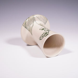 Wheel-thrown Ceramic Vase with hand-painted Lily of the Valley Design (Top View)