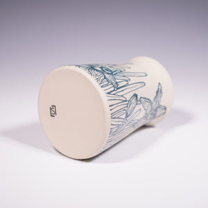 Wheel thrown ceramic vase with hand-painted daffodil underglaze design. (Bottom View)