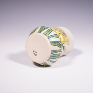 Ceramic wheel thrown vase with hand-painted yellow daffodil design (Bottom View)