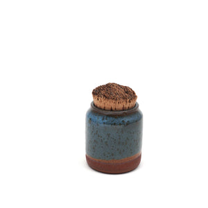 Handmade Ceramic 4oz Corked Jar with speckled light blue glaze