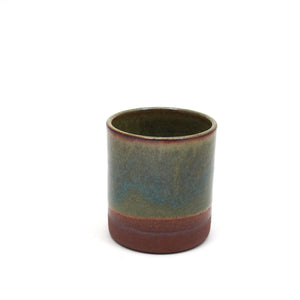 Handmade ceramic 8oz Cup with light green & blue glaze.
